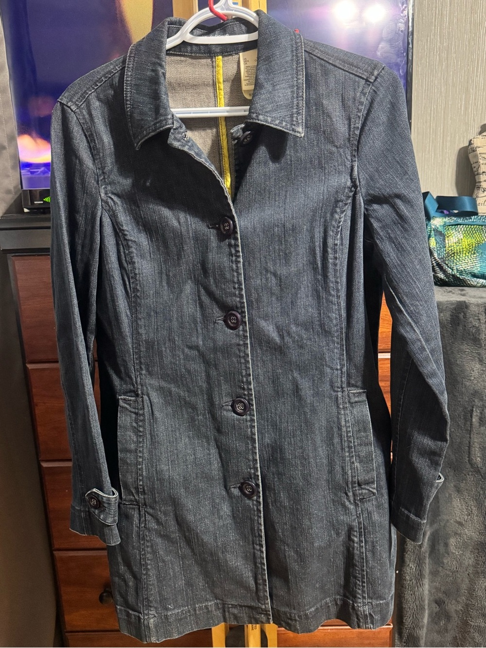 Liz Claiborne Jeans Dark Wash Denim Trench Coat Blazer Jacket Sz. Small